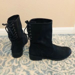 Black “Leyla” Faux Suede Lace Up Boots by JustFab